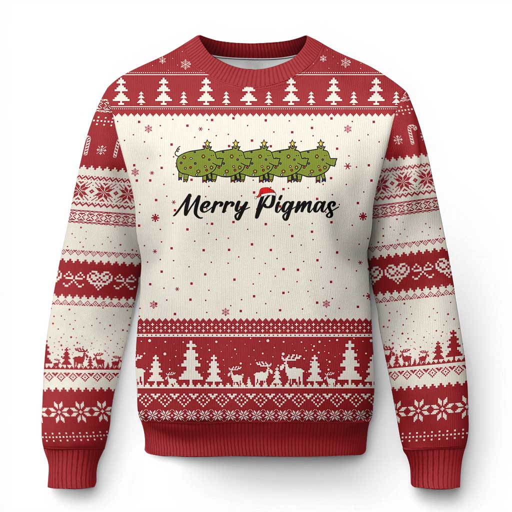 Merry Pigmas Ugly Christmas Sweater Holiday Gift For Pig Lovers TS12 Beige Red Print Your Wear