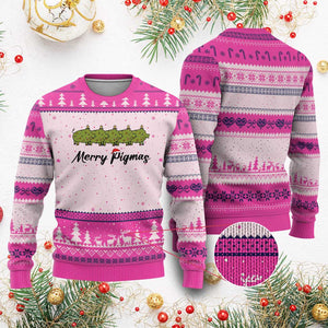 Merry Pigmas Ugly Christmas Sweater Holiday Gift For Pig Lovers TS12 Hot Pink Print Your Wear