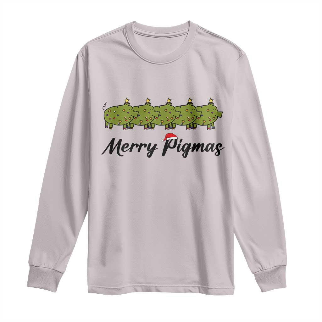 Merry Pigmas Long Sleeve Shirt Holiday Gift For Pig Lovers TS12 Ice Gray Print Your Wear