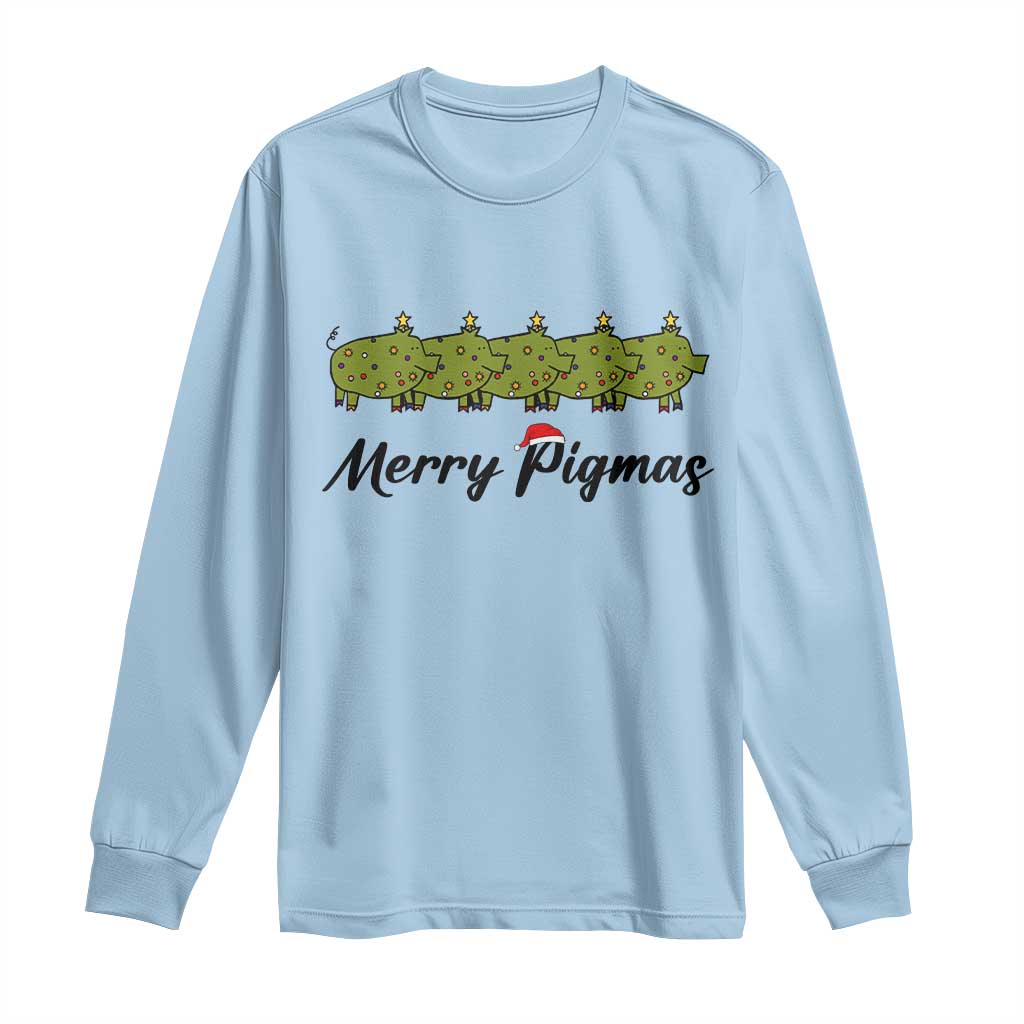 Merry Pigmas Long Sleeve Shirt Holiday Gift For Pig Lovers TS12 Light Blue Print Your Wear