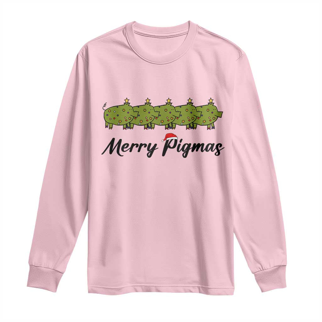 Merry Pigmas Long Sleeve Shirt Holiday Gift For Pig Lovers TS12 Light Pink Print Your Wear