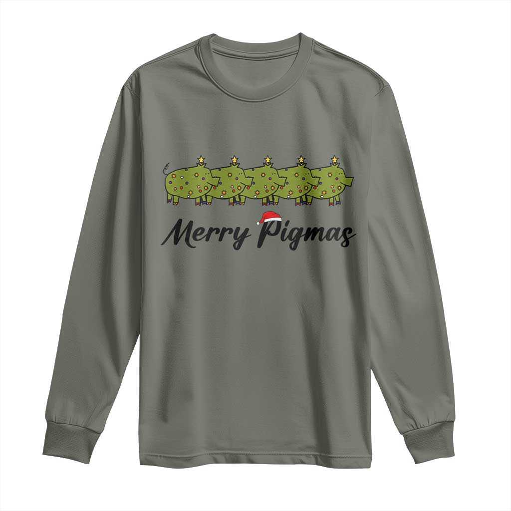 Merry Pigmas Long Sleeve Shirt Holiday Gift For Pig Lovers TS12 Military Green Print Your Wear