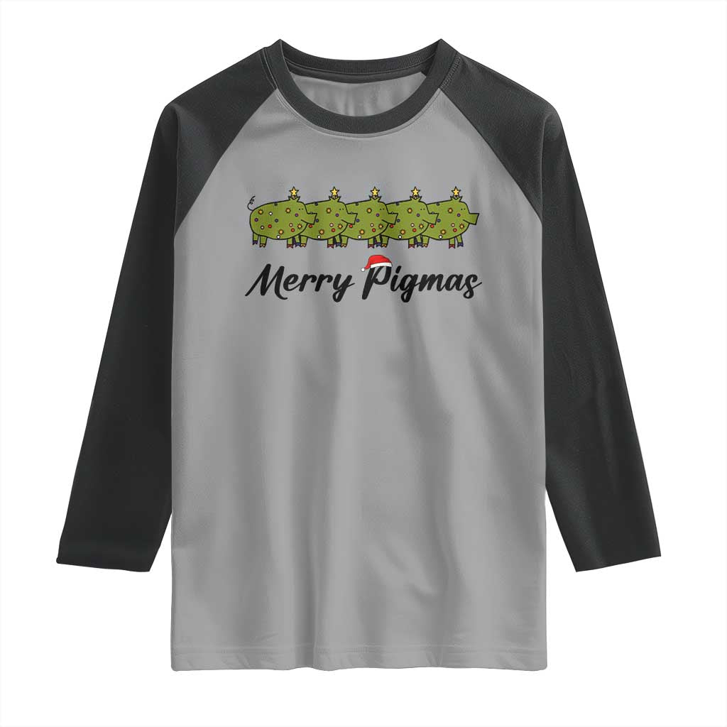 Merry Pigmas Raglan Shirt Holiday Gift For Pig Lovers TS12 Sport Gray Black Print Your Wear