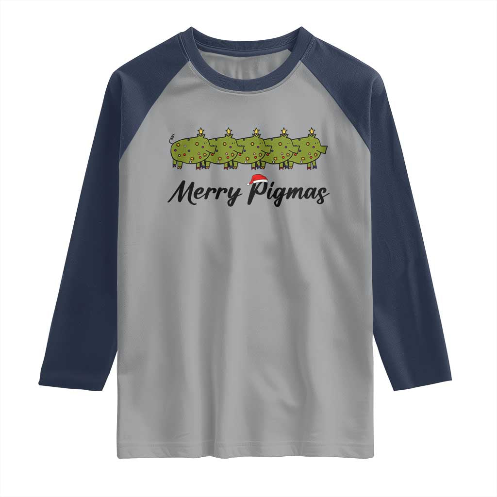 Merry Pigmas Raglan Shirt Holiday Gift For Pig Lovers TS12 Sport Gray Navy Print Your Wear