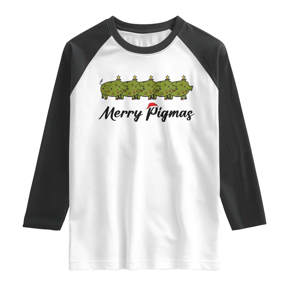 Merry Pigmas Raglan Shirt Holiday Gift For Pig Lovers TS12 White Black Print Your Wear