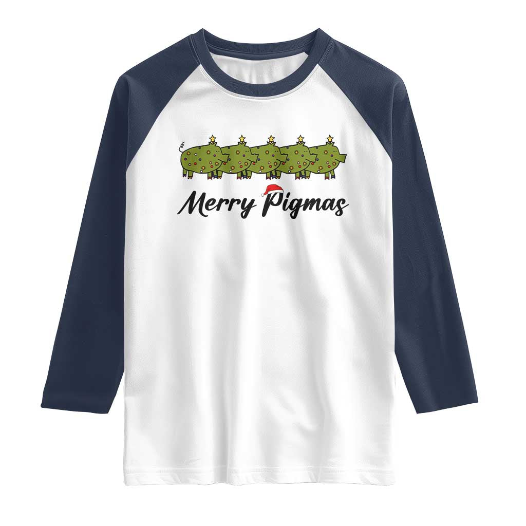 Merry Pigmas Raglan Shirt Holiday Gift For Pig Lovers TS12 White Navy Print Your Wear