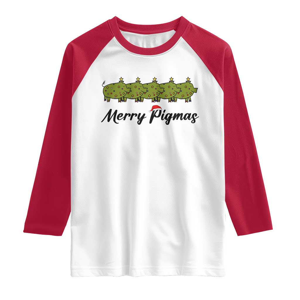Merry Pigmas Raglan Shirt Holiday Gift For Pig Lovers TS12 White Red Print Your Wear