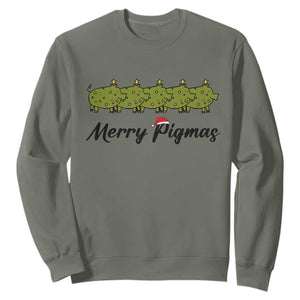 Merry Pigmas Sweatshirt Holiday Gift For Pig Lovers TS12 Military Green Print Your Wear