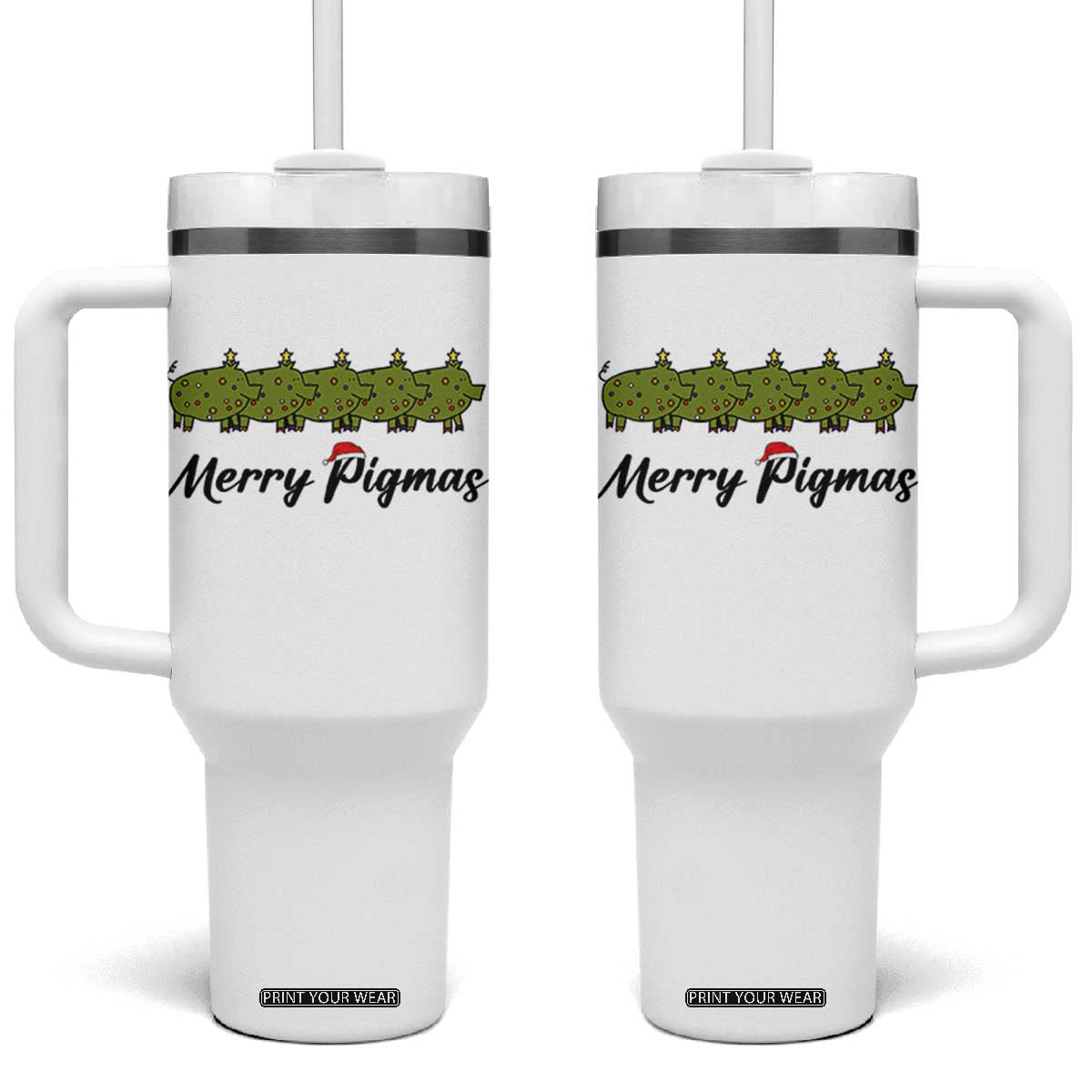 Merry Pigmas Tumbler With Handle Holiday Gift For Pig Lovers TS12 One Size: 40 oz White Print Your Wear