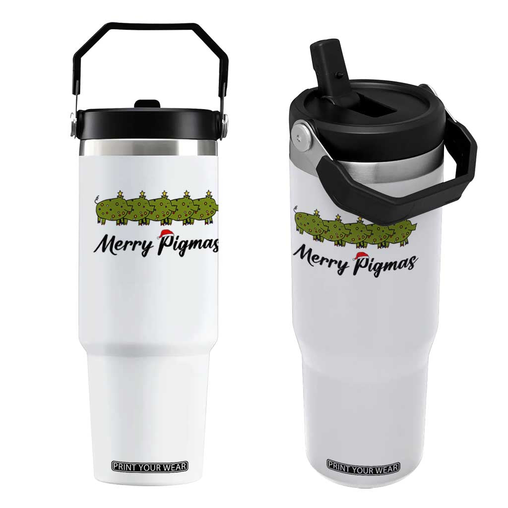 Merry Pigmas Flip Straw Tumbler Holiday Gift For Pig Lovers TS12 One Size: 30 oz White Print Your Wear