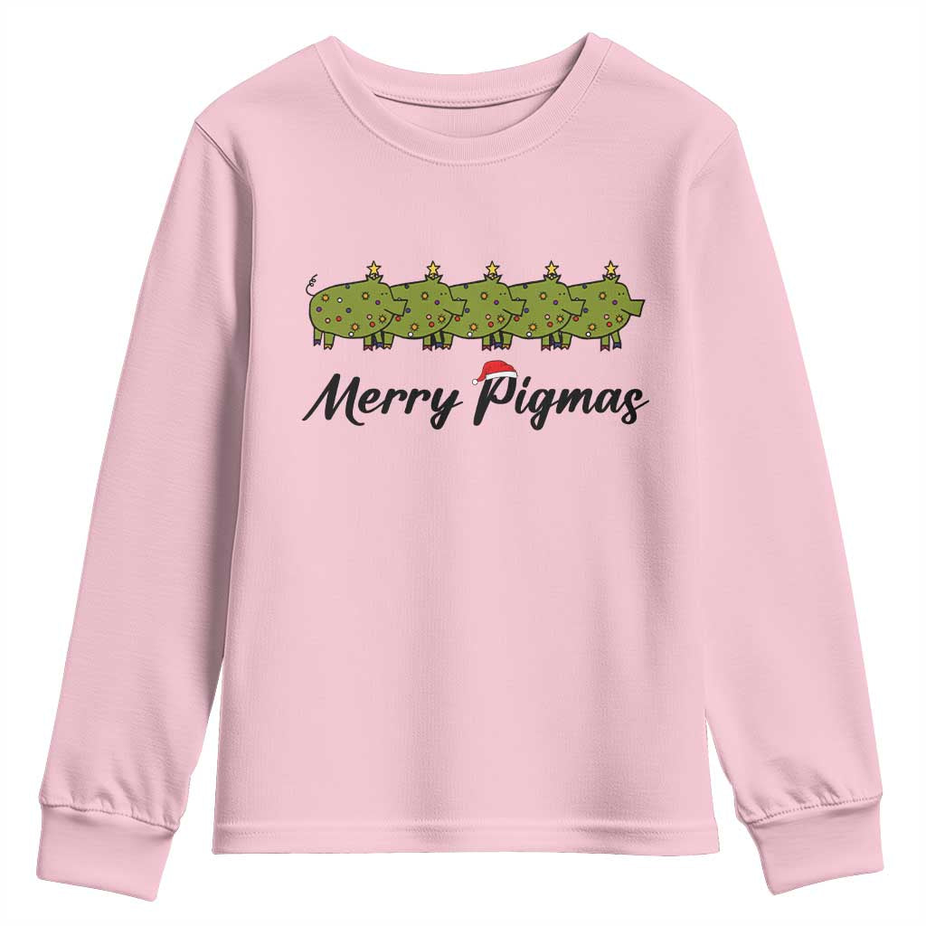 Merry Pigmas Youth Sweatshirt Holiday Gift For Pig Lovers TS12 Light Pink Print Your Wear