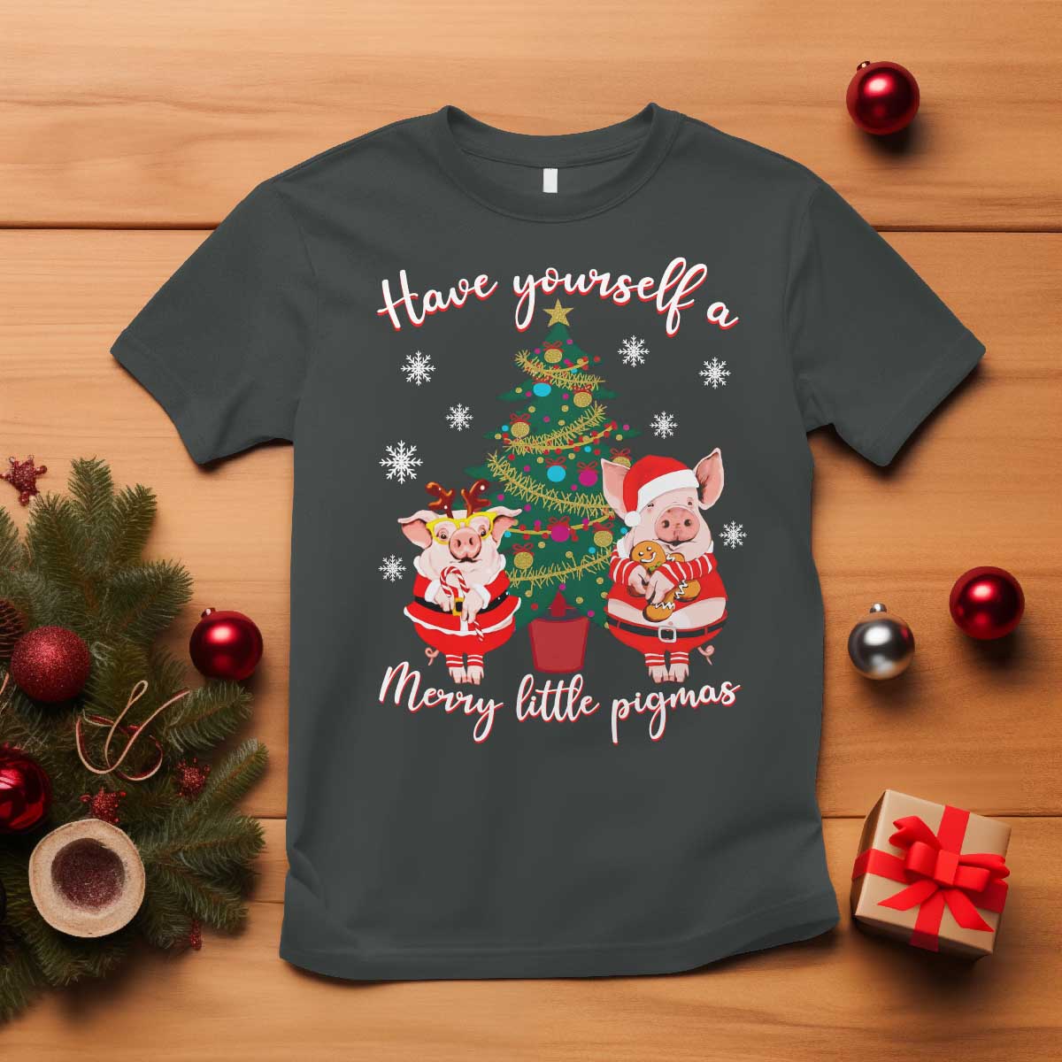 Have Yourself A Merry Little Pigmas T Shirt Christmas Pig Lover Farm Life TS12 Dark Heather Print Your Wear
