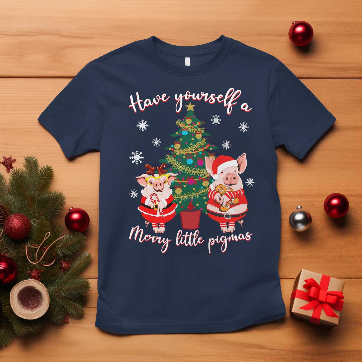 Have Yourself A Merry Little Pigmas T Shirt Christmas Pig Lover Farm Life TS12 Navy Print Your Wear
