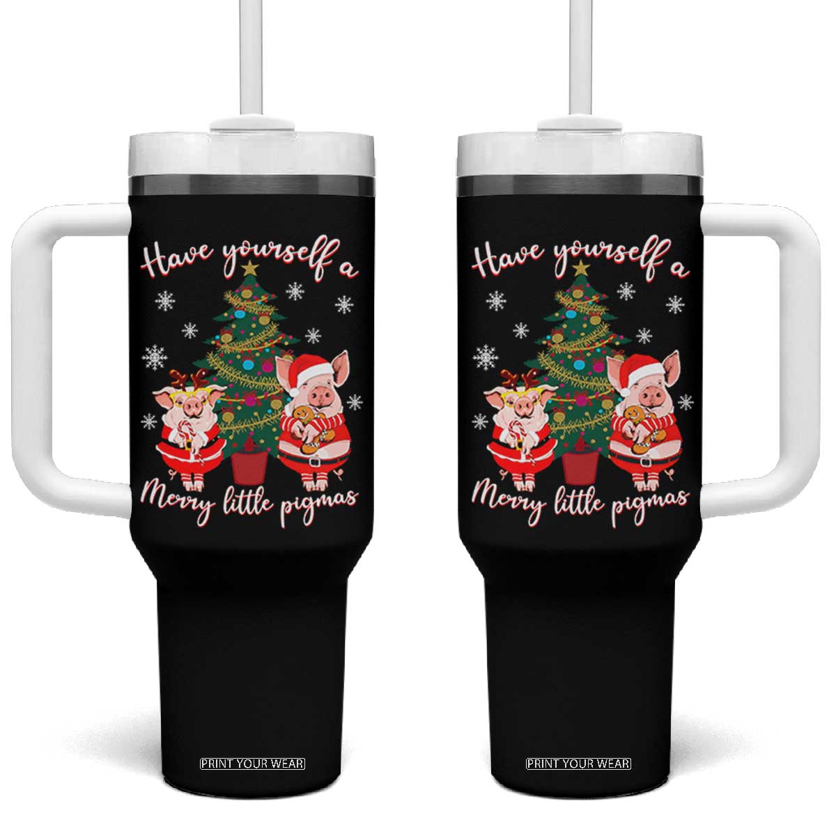 Have Yourself A Merry Little Pigmas Tumbler With Handle Christmas Pig Lover Farm Life TS12 One Size: 40 oz Black Print Your Wear