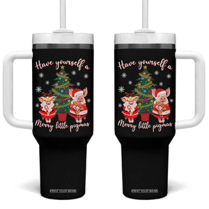 Have Yourself A Merry Little Pigmas Tumbler With Handle Christmas Pig Lover Farm Life TS12 One Size: 40 oz Black Print Your Wear