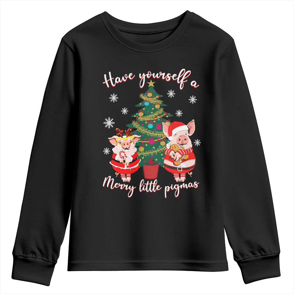 Have Yourself A Merry Little Pigmas Youth Sweatshirt Christmas Pig Lover Farm Life TS12 Black Print Your Wear