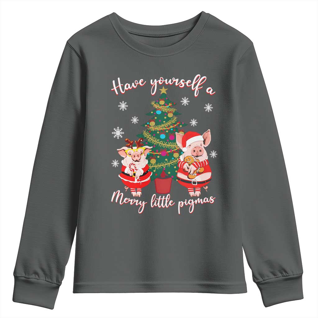 Have Yourself A Merry Little Pigmas Youth Sweatshirt Christmas Pig Lover Farm Life TS12 Dark Heather Print Your Wear