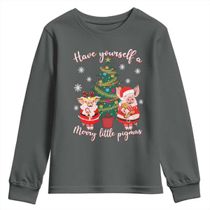Have Yourself A Merry Little Pigmas Youth Sweatshirt Christmas Pig Lover Farm Life TS12 Dark Heather Print Your Wear
