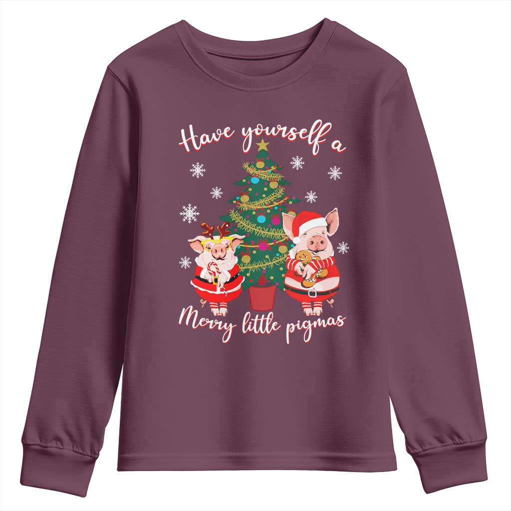 Have Yourself A Merry Little Pigmas Youth Sweatshirt Christmas Pig Lover Farm Life TS12 Maroon Print Your Wear
