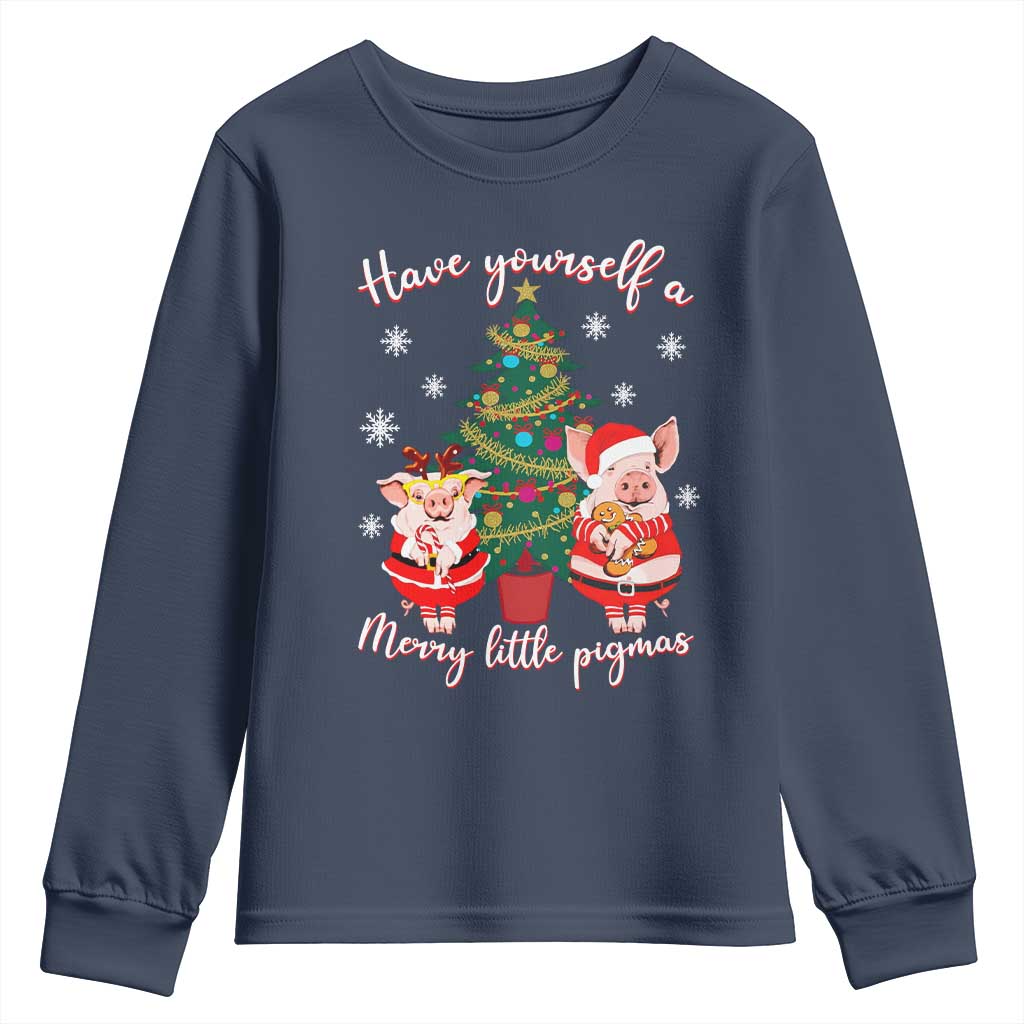 Have Yourself A Merry Little Pigmas Youth Sweatshirt Christmas Pig Lover Farm Life TS12 Navy Print Your Wear