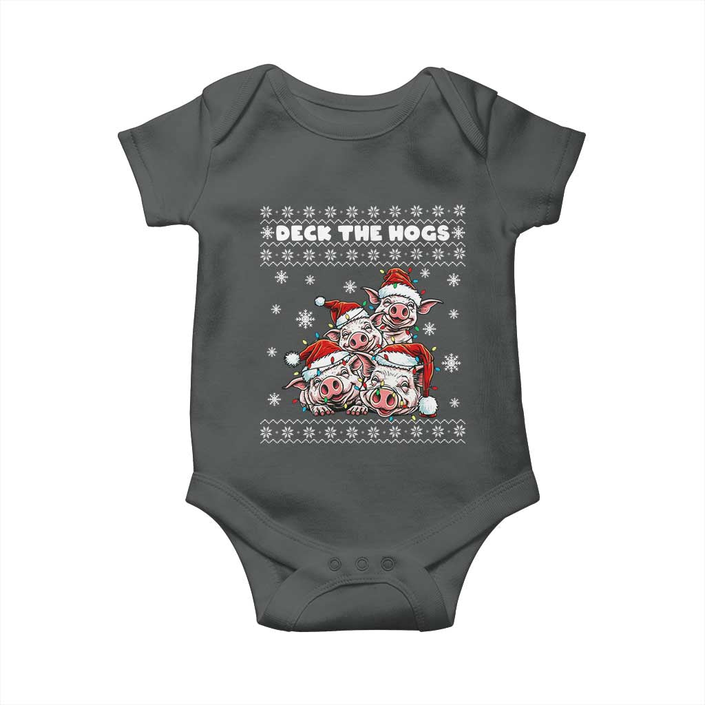 Deck The Hogs Ugly Christmas Sweater Baby Onesie Pig Lover Gift TS12 Dark Heather Print Your Wear