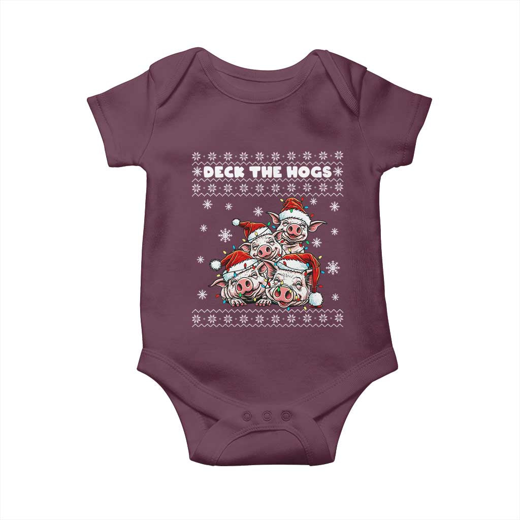 Deck The Hogs Ugly Christmas Sweater Baby Onesie Pig Lover Gift TS12 Maroon Print Your Wear