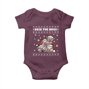 Deck The Hogs Ugly Christmas Sweater Baby Onesie Pig Lover Gift TS12 Maroon Print Your Wear