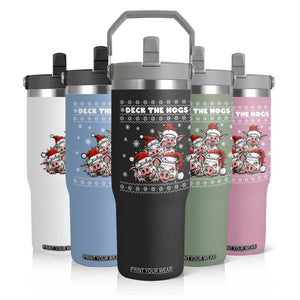 Deck The Hogs Ugly Christmas Sweater Flip Straw Tumbler Pig Lover Gift TS12 Print Your Wear