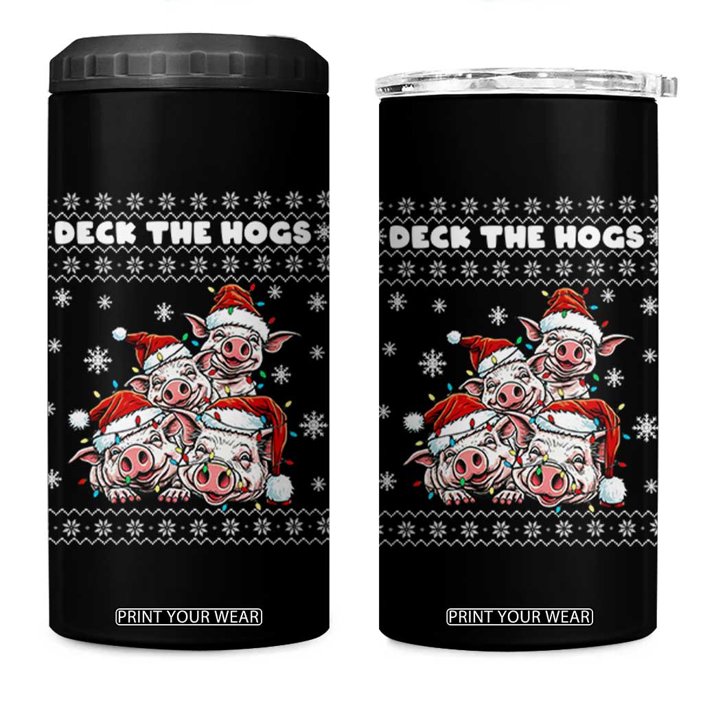 Deck The Hogs Ugly Christmas Sweater 4 in 1 Can Cooler Tumbler Pig Lover Gift TS12 One Size: 16 oz Black Print Your Wear