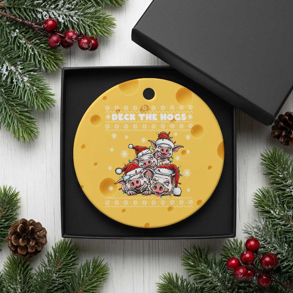 Deck The Hogs Ugly Christmas Sweater Ceramic Ornament Pig Lover Gift TS12 1pc Yellow Cheese Print Your Wear