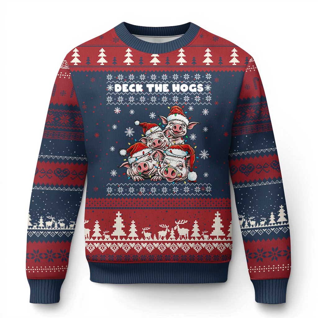 Deck The Hogs Ugly Xmas Sweater Ugly Christmas Sweater Pig Lover Gift TS12 Navy Red Print Your Wear
