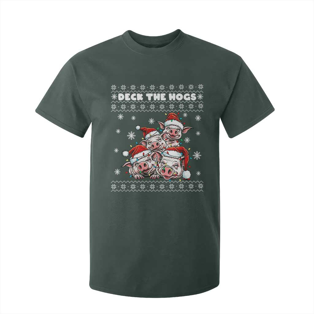 Deck The Hogs Ugly Christmas Sweater T Shirt For Kid Pig Lover Gift TS12 Dark Forest Green Print Your Wear