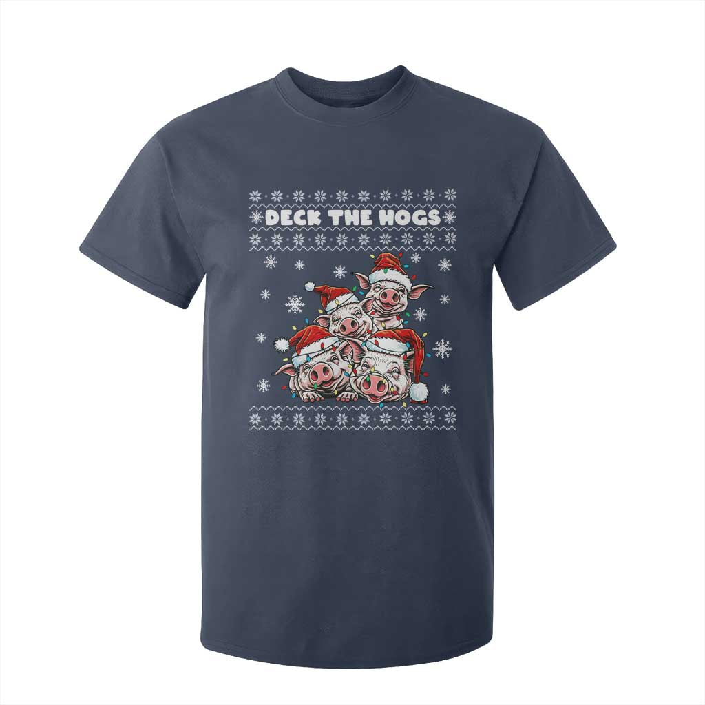 Deck The Hogs Ugly Christmas Sweater T Shirt For Kid Pig Lover Gift TS12 Navy Print Your Wear