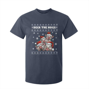 Deck The Hogs Ugly Christmas Sweater T Shirt For Kid Pig Lover Gift TS12 Navy Print Your Wear