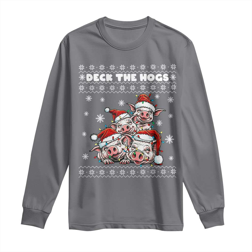 Deck The Hogs Ugly Christmas Sweater Long Sleeve Shirt Pig Lover Gift TS12 Charcoal Print Your Wear