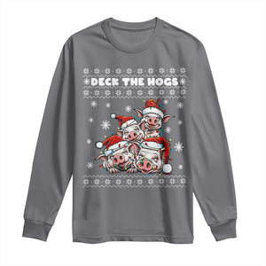 Deck The Hogs Ugly Christmas Sweater Long Sleeve Shirt Pig Lover Gift TS12 Charcoal Print Your Wear