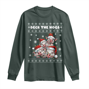 Deck The Hogs Ugly Christmas Sweater Long Sleeve Shirt Pig Lover Gift TS12 Dark Forest Green Print Your Wear