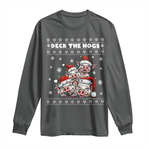 Deck The Hogs Ugly Christmas Sweater Long Sleeve Shirt Pig Lover Gift TS12 Dark Heather Print Your Wear