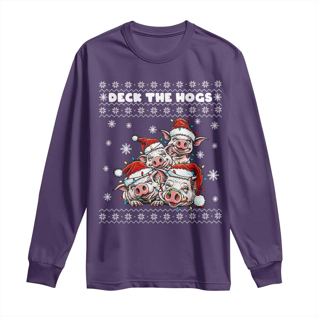 Deck The Hogs Ugly Christmas Sweater Long Sleeve Shirt Pig Lover Gift TS12 Purple Print Your Wear