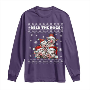 Deck The Hogs Ugly Christmas Sweater Long Sleeve Shirt Pig Lover Gift TS12 Purple Print Your Wear