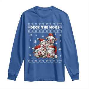 Deck The Hogs Ugly Christmas Sweater Long Sleeve Shirt Pig Lover Gift TS12 Royal Blue Print Your Wear