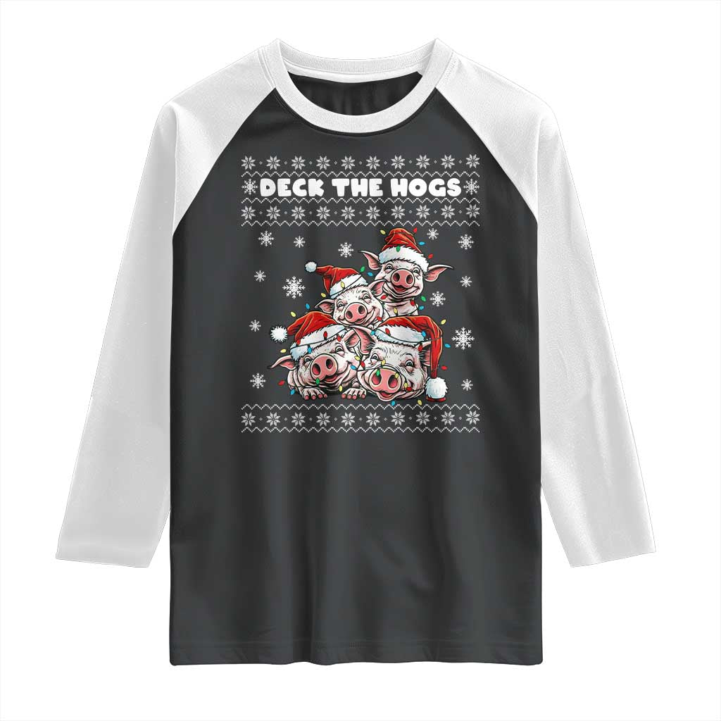 Deck The Hogs Ugly Christmas Sweater Raglan Shirt Pig Lover Gift TS12 Black White Print Your Wear