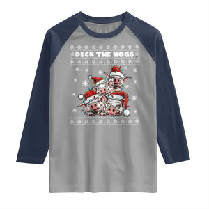 Deck The Hogs Ugly Christmas Sweater Raglan Shirt Pig Lover Gift TS12 Sport Gray Navy Print Your Wear