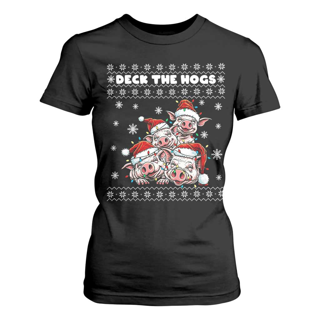 Deck The Hogs Ugly Christmas Sweater T Shirt For Women Pig Lover Gift TS12 Black Print Your Wear