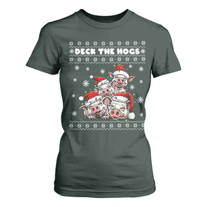 Deck The Hogs Ugly Christmas Sweater T Shirt For Women Pig Lover Gift TS12 Dark Forest Green Print Your Wear