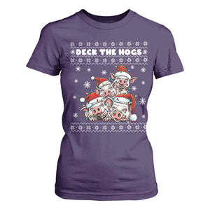 Deck The Hogs Ugly Christmas Sweater T Shirt For Women Pig Lover Gift TS12 Purple Print Your Wear