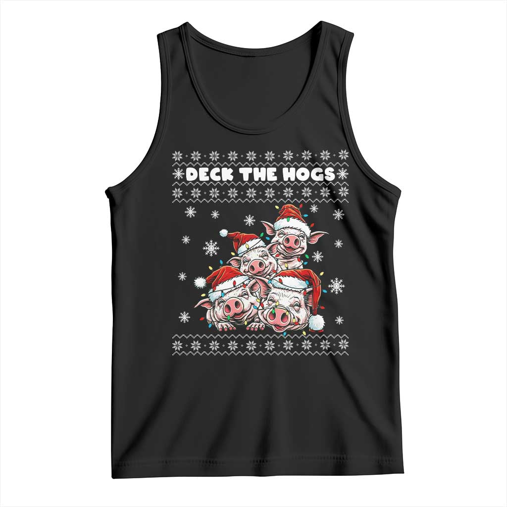 Deck The Hogs Ugly Christmas Sweater Tank Top Pig Lover Gift TS12 Black Print Your Wear