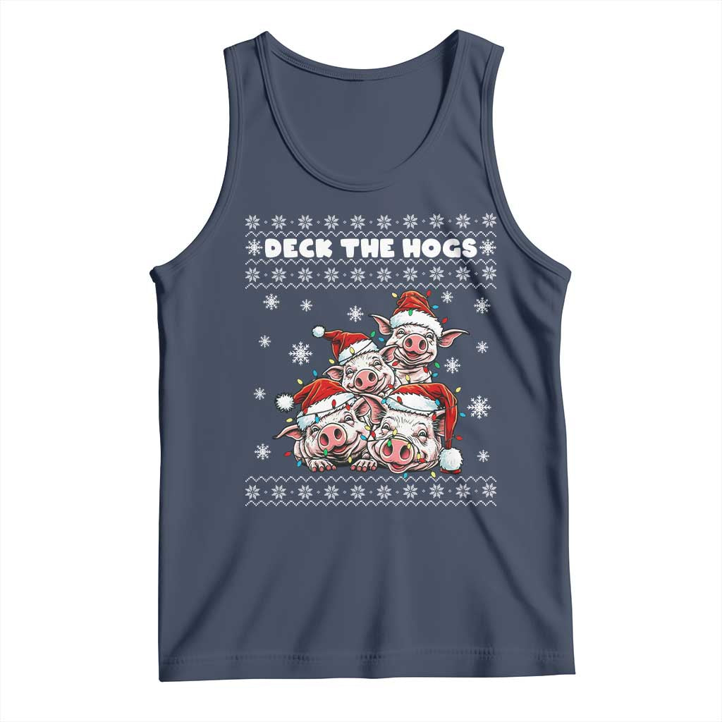 Deck The Hogs Ugly Christmas Sweater Tank Top Pig Lover Gift TS12 Navy Print Your Wear