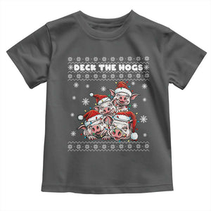 Deck The Hogs Ugly Christmas Sweater Toddler T Shirt Pig Lover Gift TS12 Dark Heather Print Your Wear