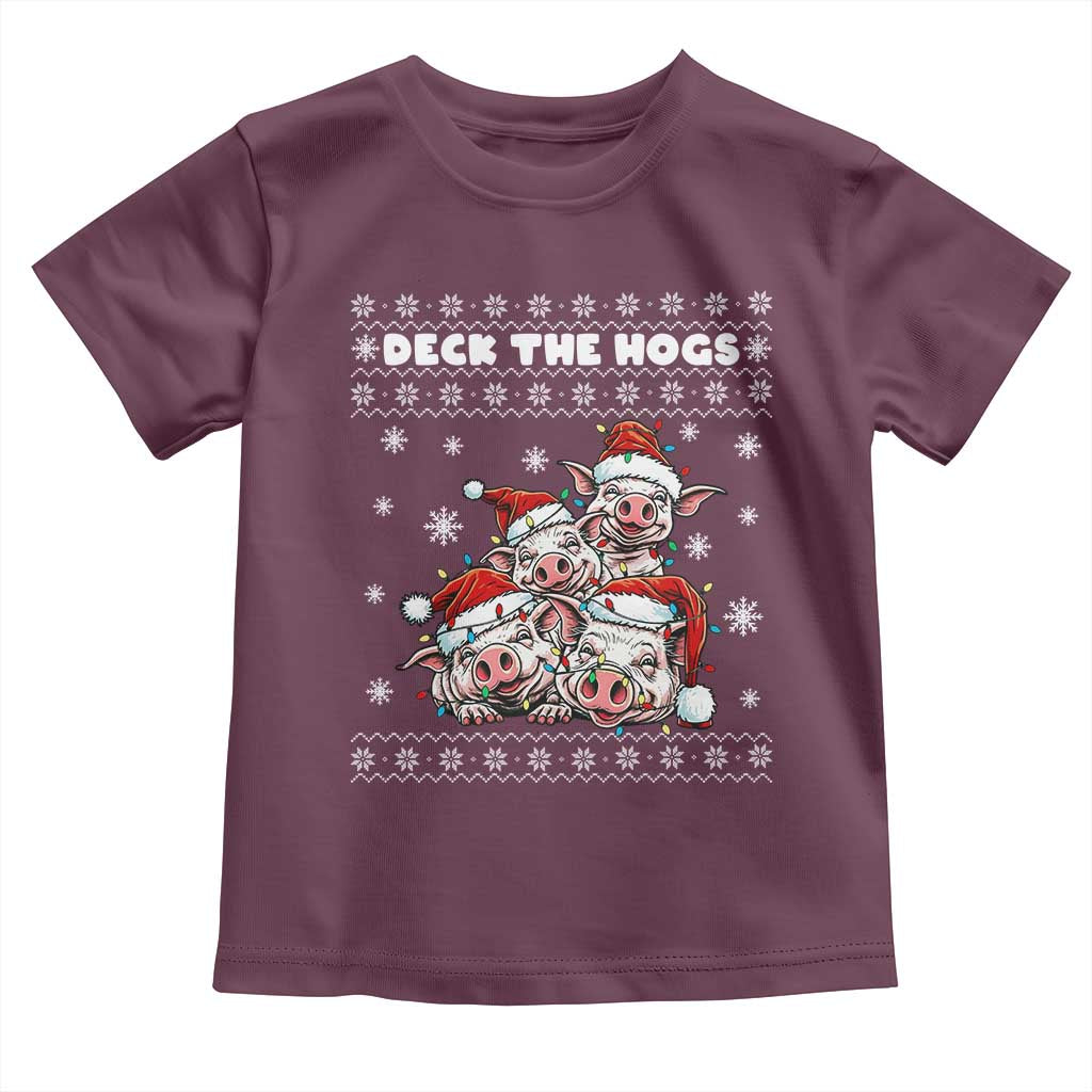 Deck The Hogs Ugly Christmas Sweater Toddler T Shirt Pig Lover Gift TS12 Maroon Print Your Wear
